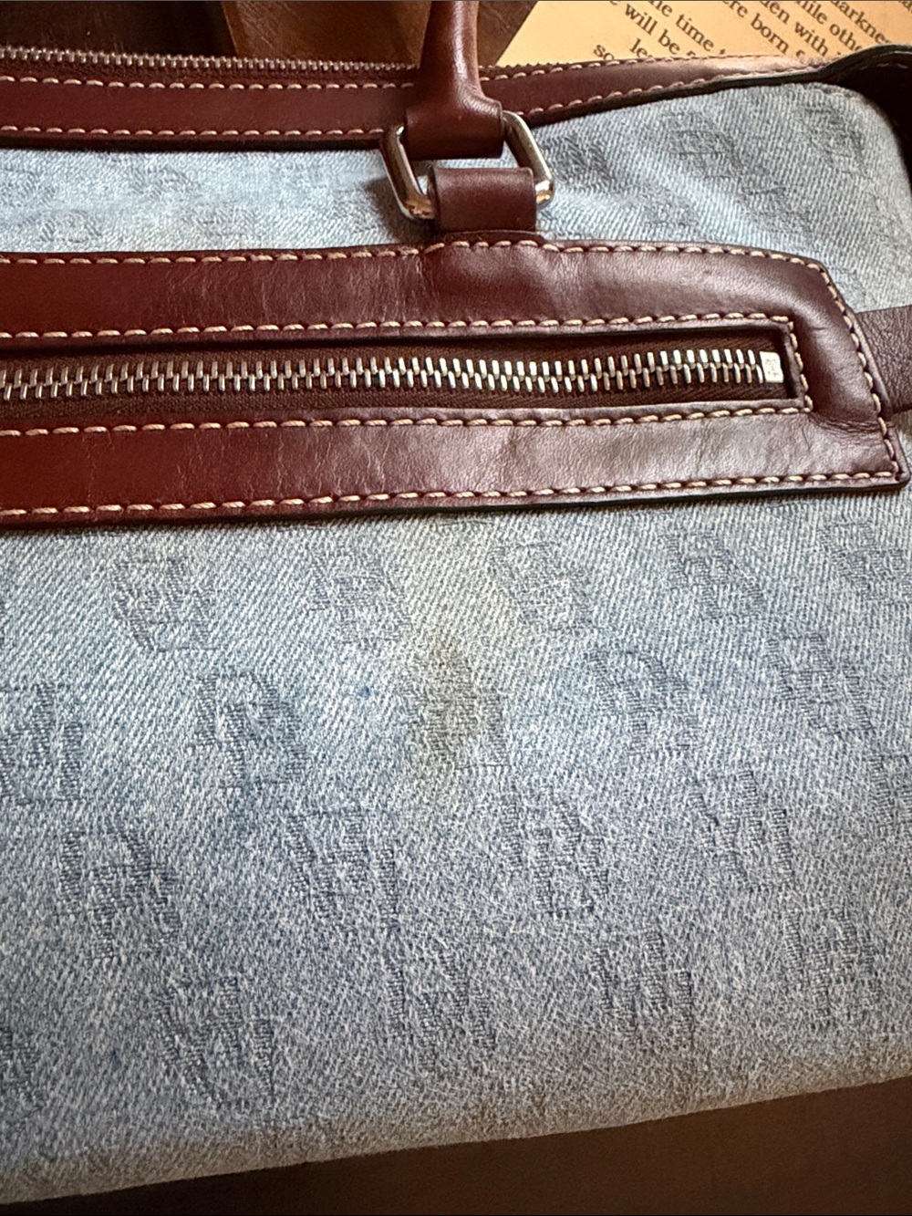 Dooney & Bourke Blue Canvas and Brown Leather Shoulder Bag - Picture 4 of 12